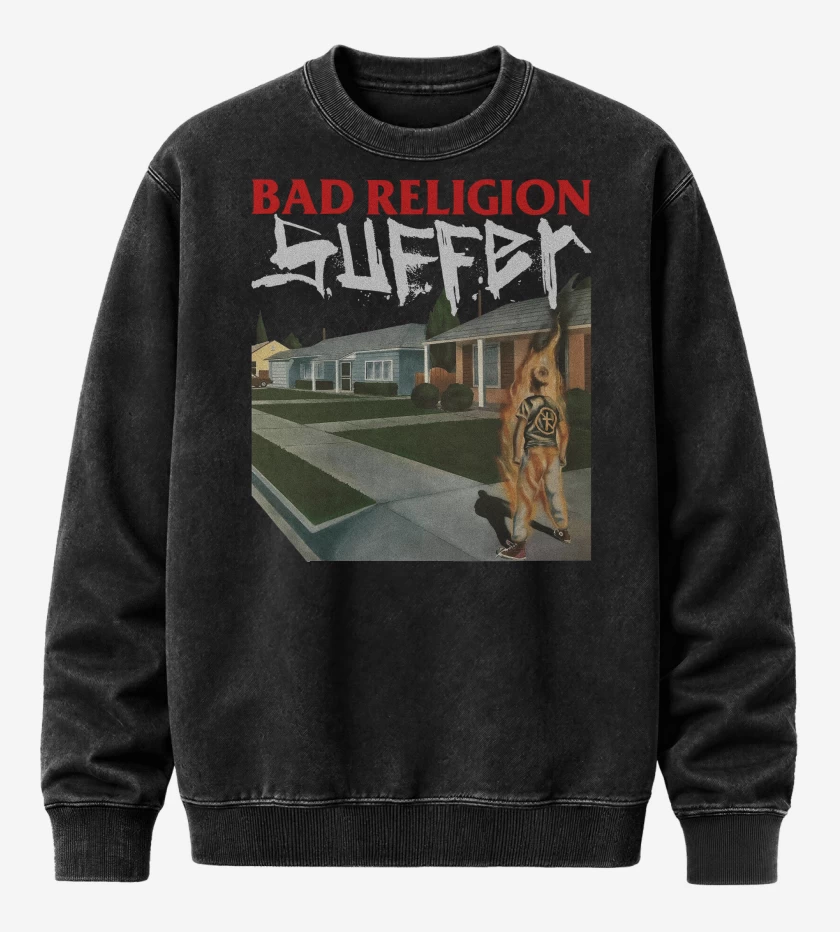 Poleron Polo Acid Wash Negro de Bad Religion Suffer