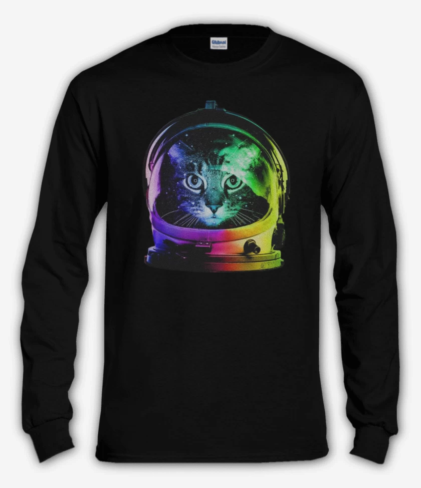 Polera manga larga Negro de Gatito espacio