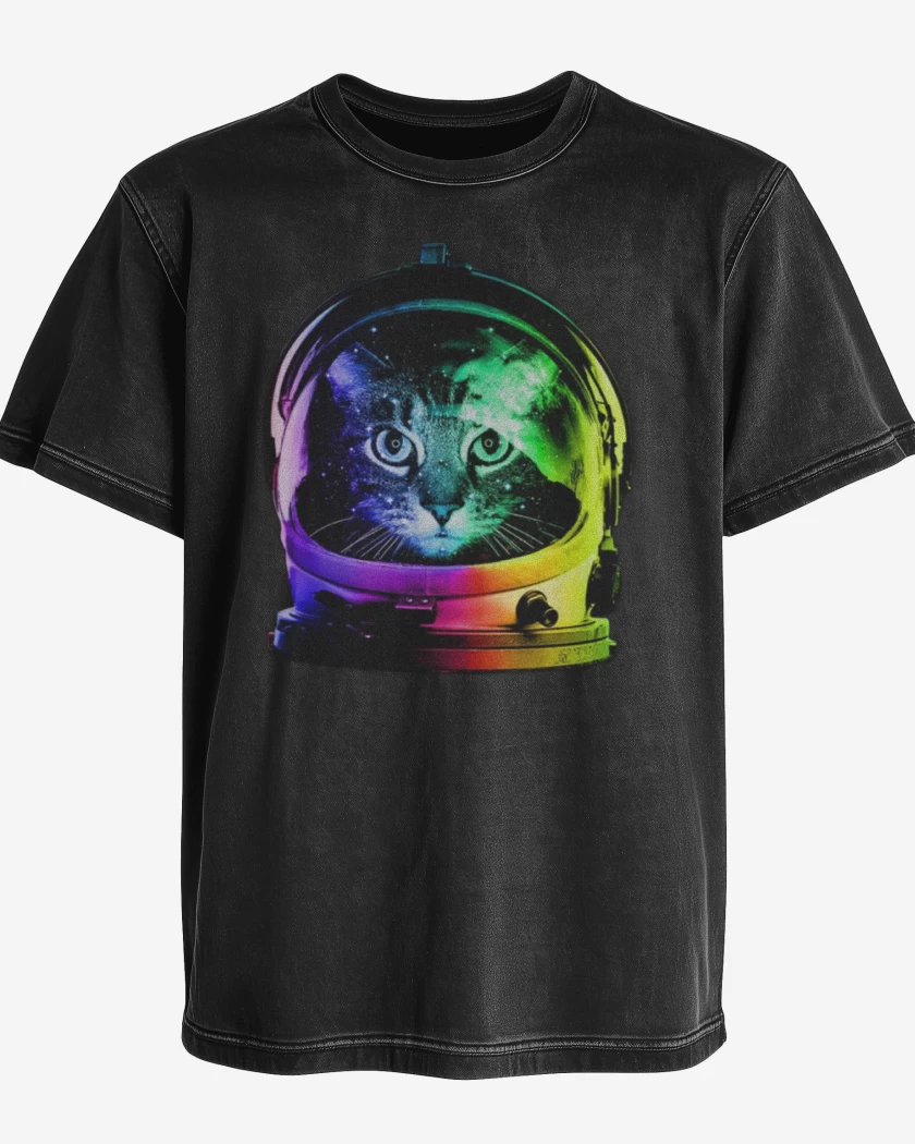 Polera desgastada Gatito espacio