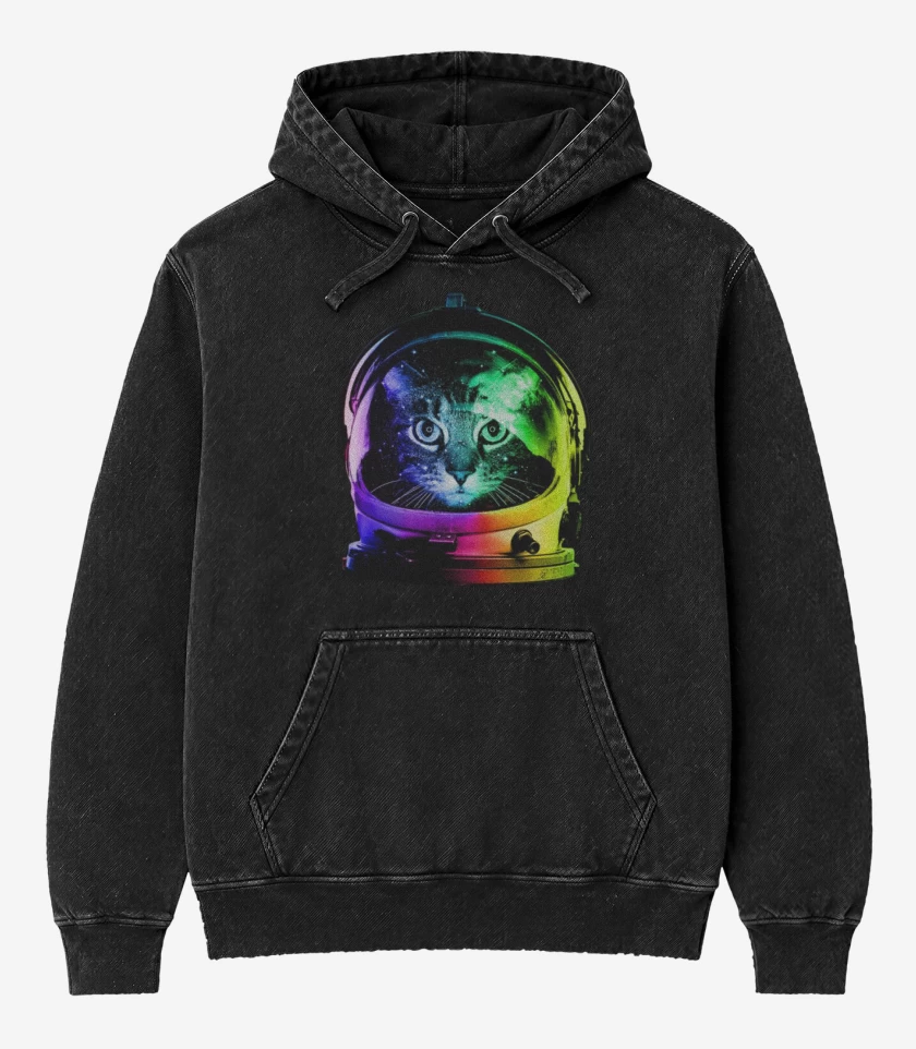 Poleron Canguro Acid Wash Negro de Gatito espacio