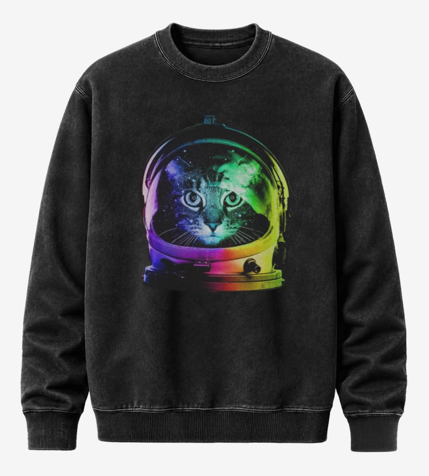 Poleron Polo Acid Wash Negro de Gatito espacio