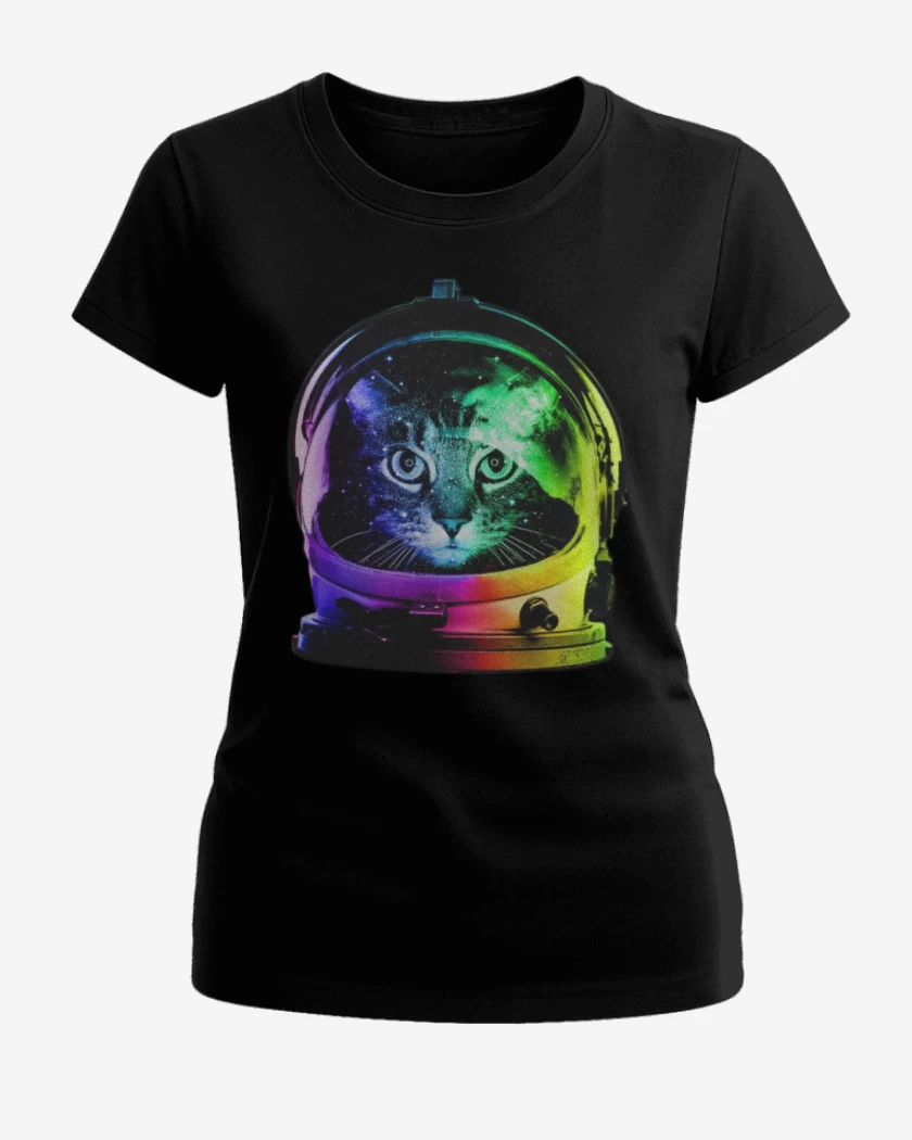 Polera de Mujer Negro de Gatito espacio