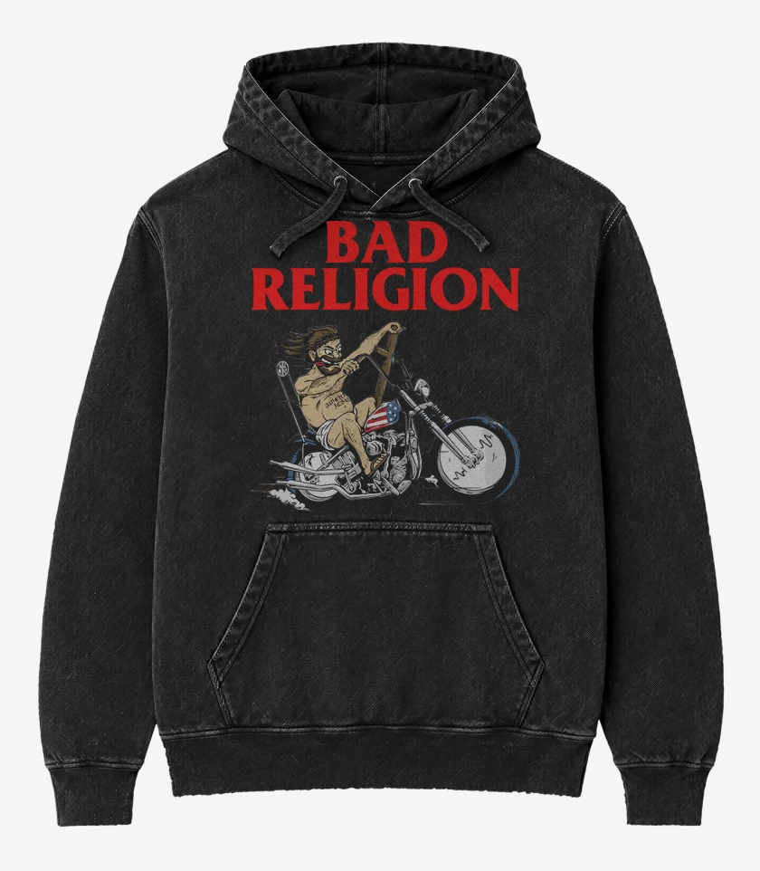Poleron Canguro Acid Wash Negro de Bad Religion Jesus Motor
