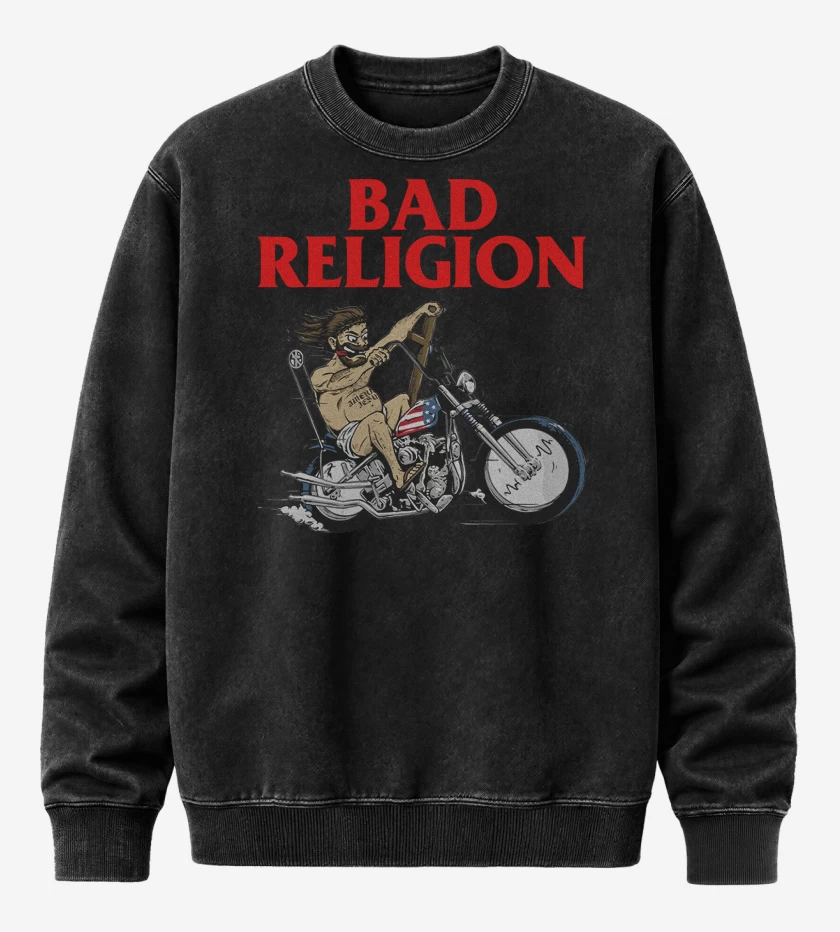 Poleron Polo Acid Wash Negro de Bad Religion Jesus Motor