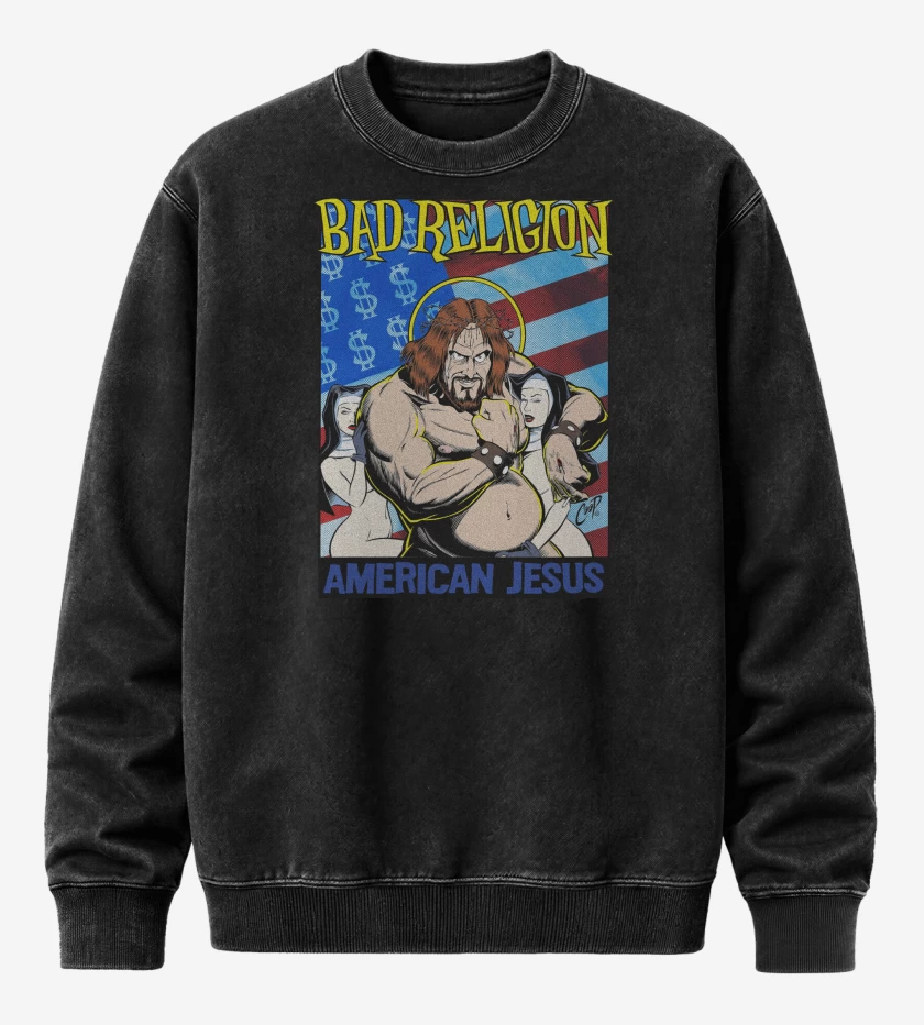 Poleron Polo Acid Wash Negro de Bad Religion American Jesus