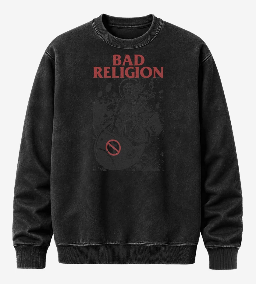 Poleron Polo Acid Wash Negro de Bad Religion Atomic Jesus
