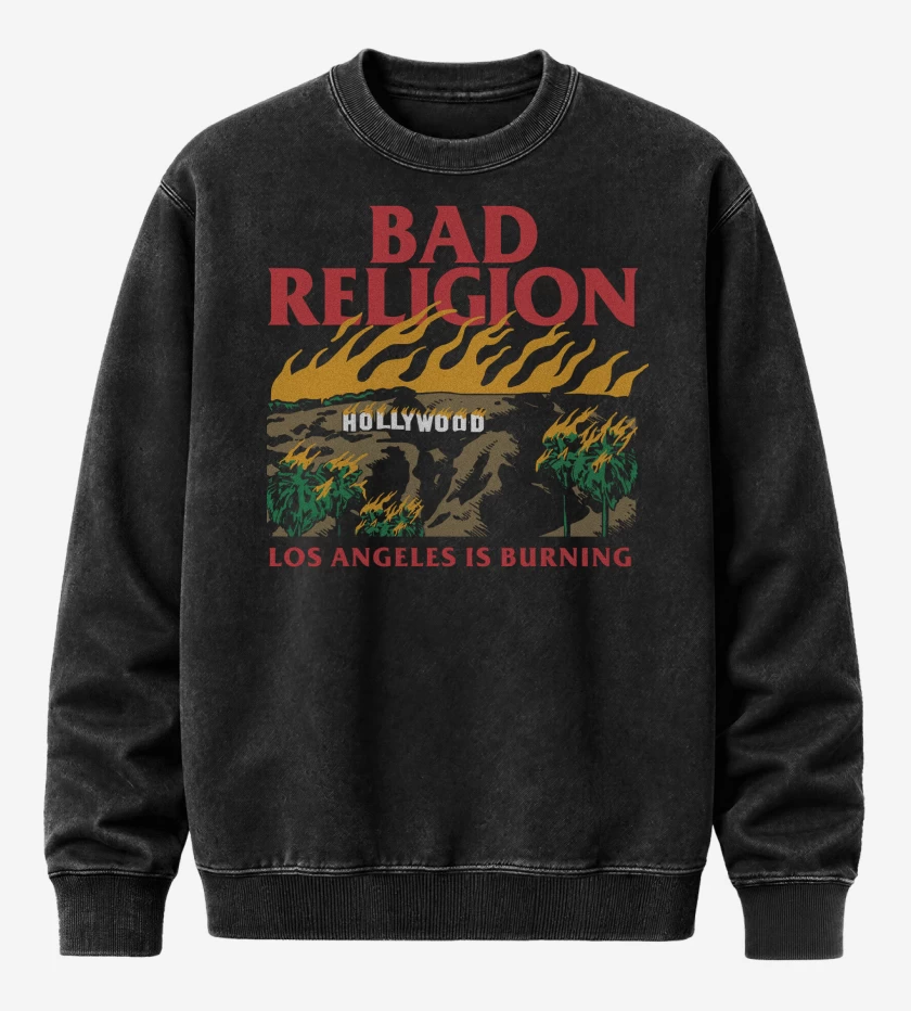 Poleron Polo Acid Wash Negro de Bad Religion Los Angeles is Burning