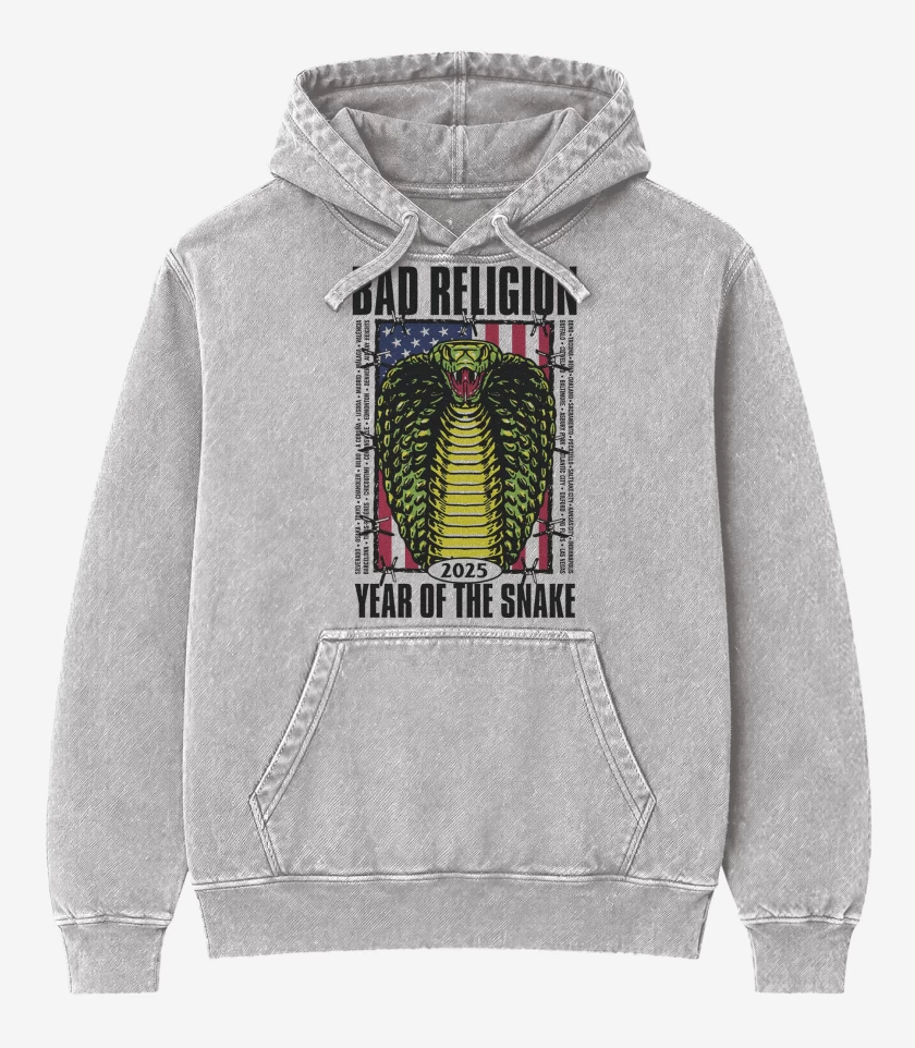 Poleron Canguro Acid Wash Gris Melange de Bad Religion Snake 