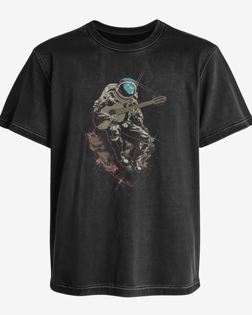 Polera desgastada Negro de Espacio Guitarra