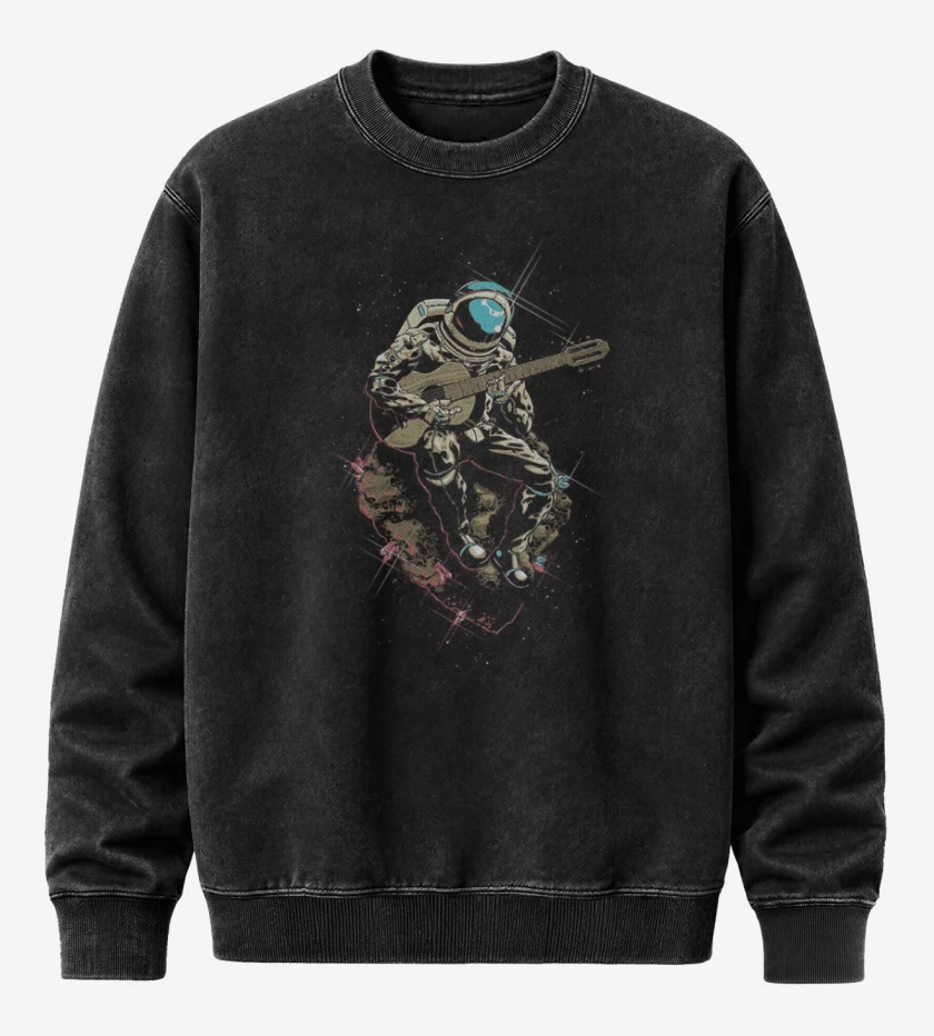 Poleron Polo Acid Wash Negro de Espacio Guitarra
