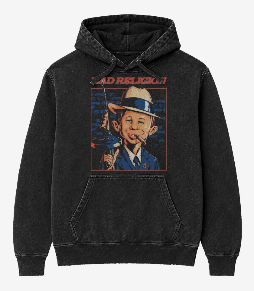Poleron Canguro Acid Wash Negro de MAD Religion 
