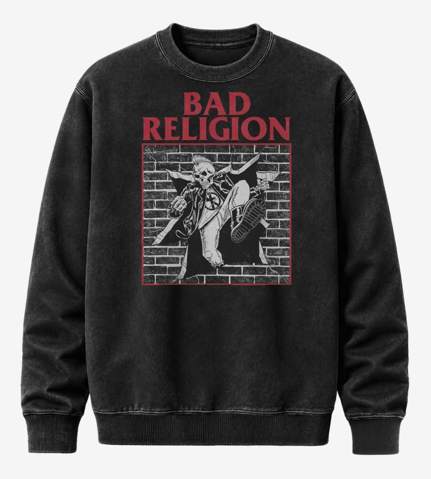 Poleron Polo Acid Wash Negro de Bad Religion Break the Wall