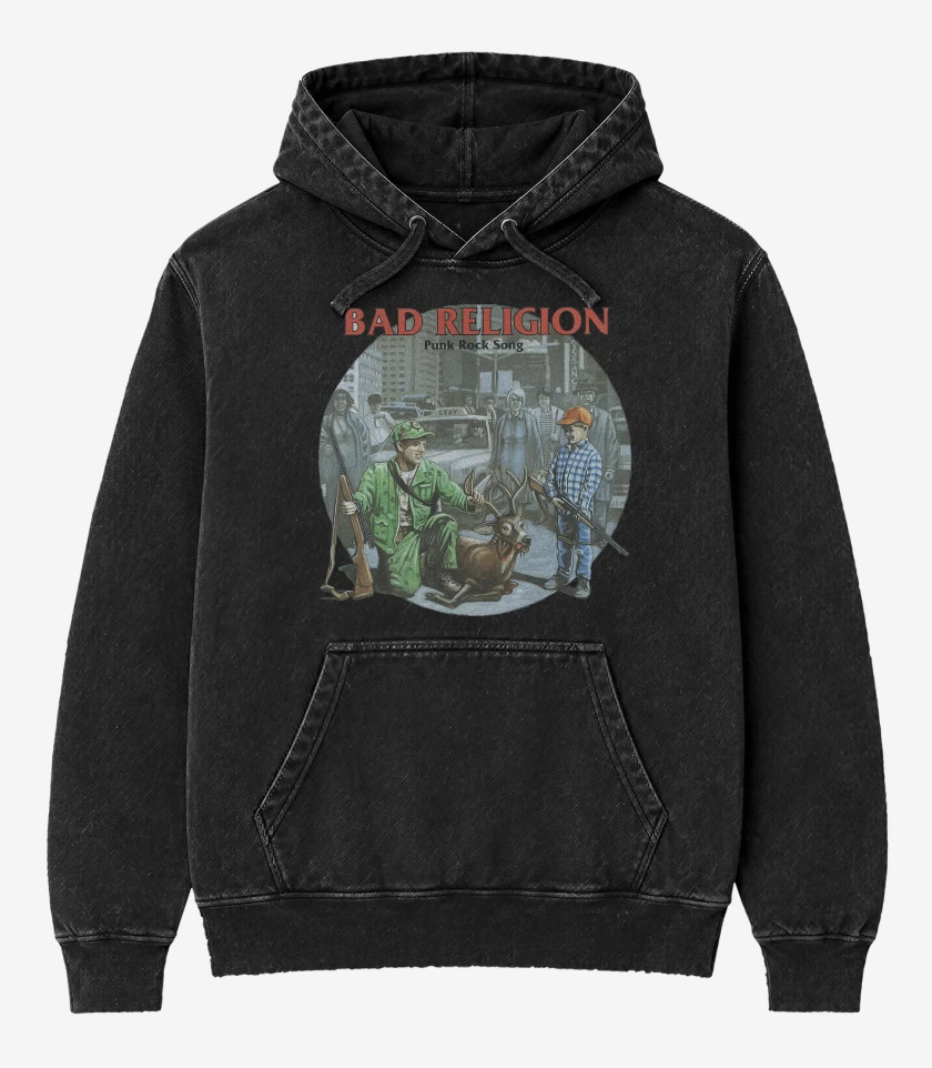 Poleron Canguro Acid Wash Negro de Bad Religion Punk Rock Song