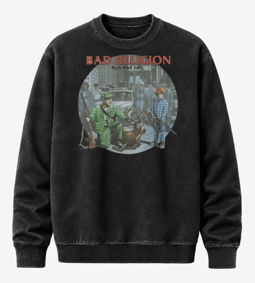 Poleron Polo Acid Wash Negro de Bad Religion Punk Rock Song