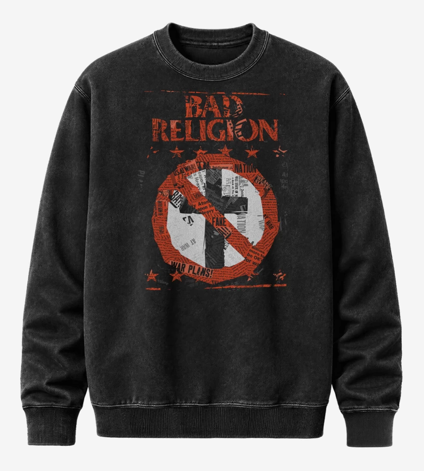 Poleron Polo Acid Wash Negro de Bad Religion Cruz