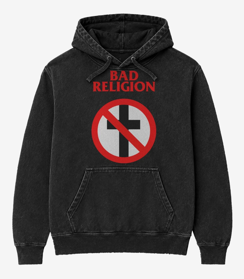Poleron Canguro Acid Wash Negro de Bad Religion Logo