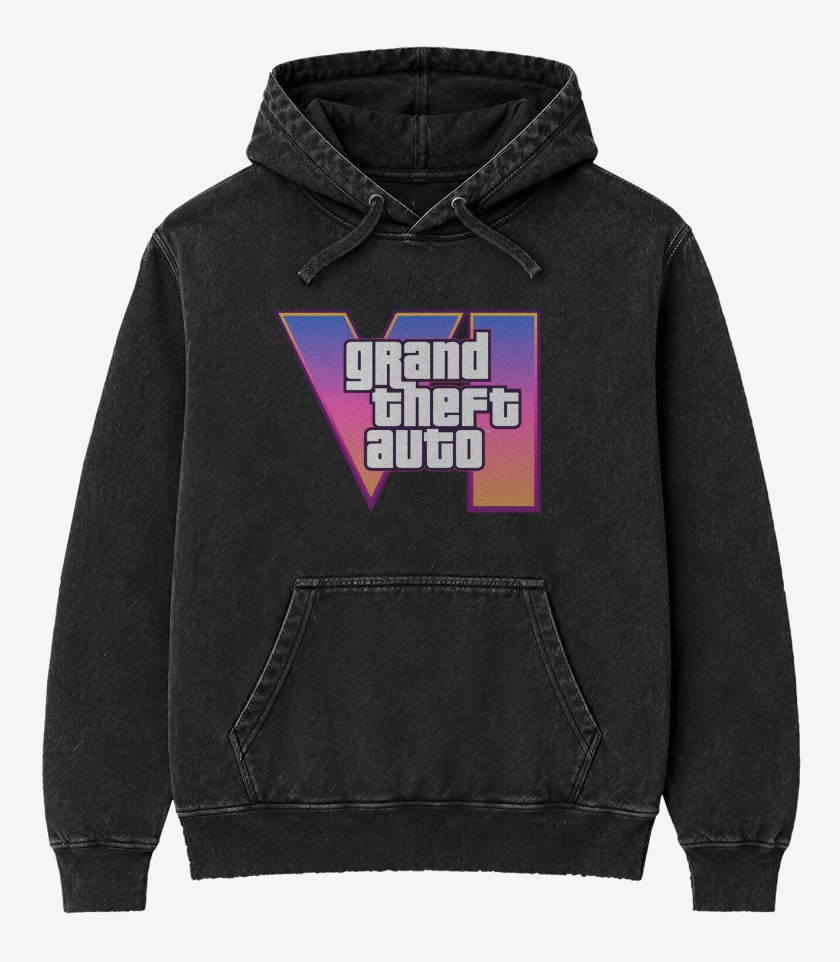 Poleron Canguro Acid Wash Negro de GTA VI
