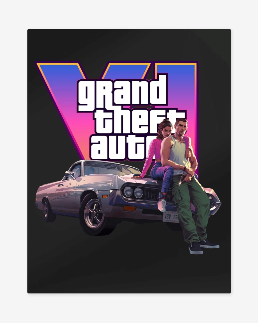 Print metalico Negro de GTA VI Jason & Lucia