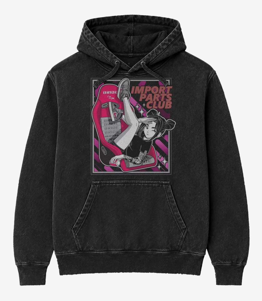 Poleron Canguro Acid Wash Negro de Auto Parts