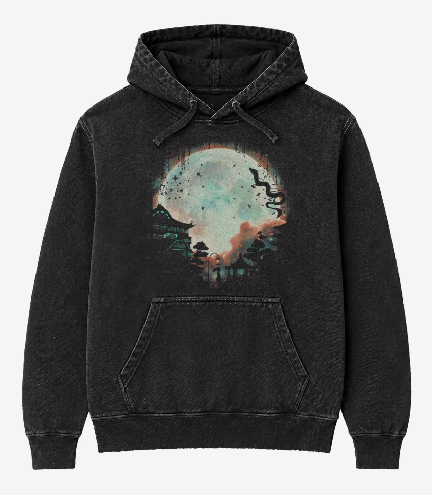 Poleron Canguro Acid Wash Negro de Shihiro full color