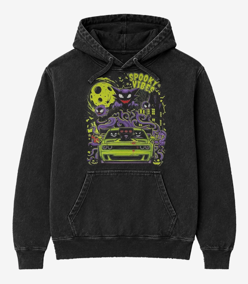 Poleron Canguro Acid Wash Negro de Gengar cars