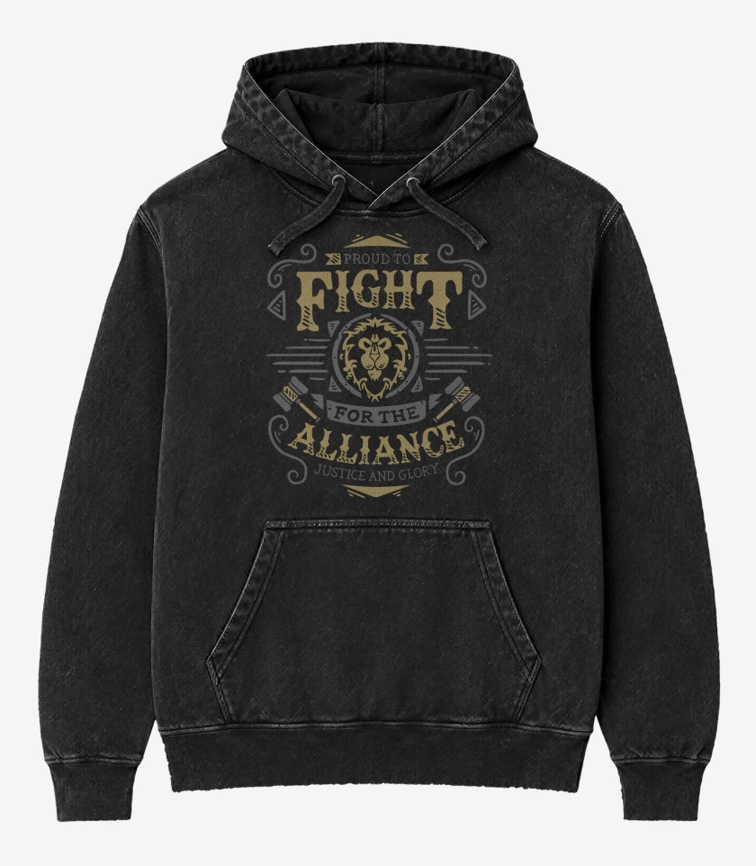 Poleron Canguro Acid Wash Negro de Fight for the Alliance