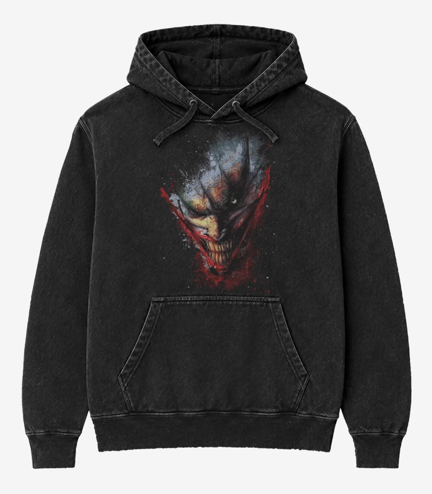 Poleron Canguro Acid Wash Negro de Payaso full color