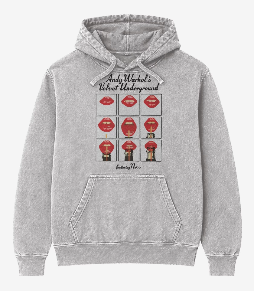 Poleron Canguro Acid Wash Gris Melange de Andy Warhols Velvet Underground