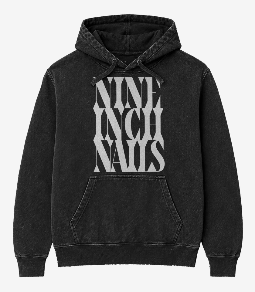 Poleron Canguro Acid Wash Negro de NIN Logo 