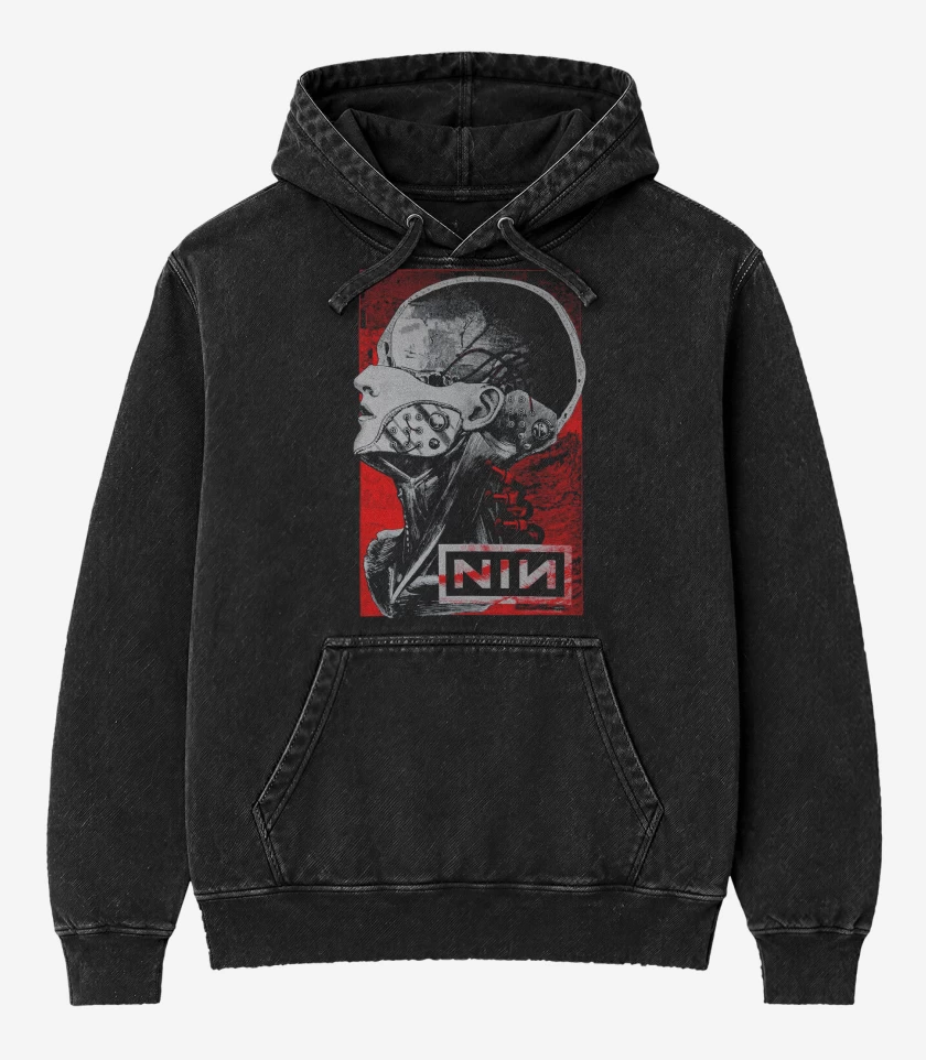 Poleron Canguro Acid Wash Negro de NIN Machine
