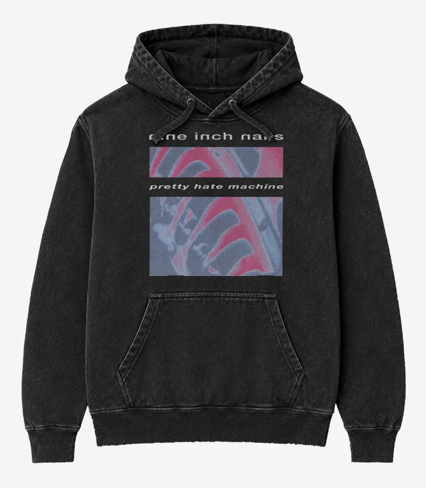 Poleron Canguro Acid Wash Negro de NIN Pretty Hate Machine