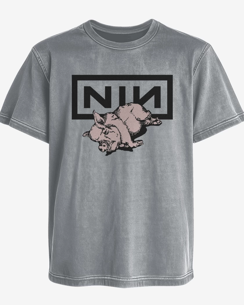 Polera desgastada Gris Melange de NIN Piggy
