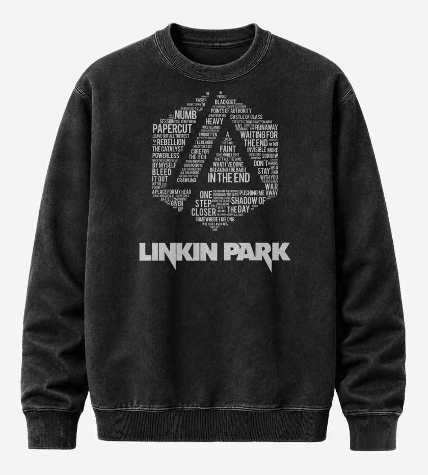 Poleron Polo Acid Wash Negro de Linkin Park Logo Letras