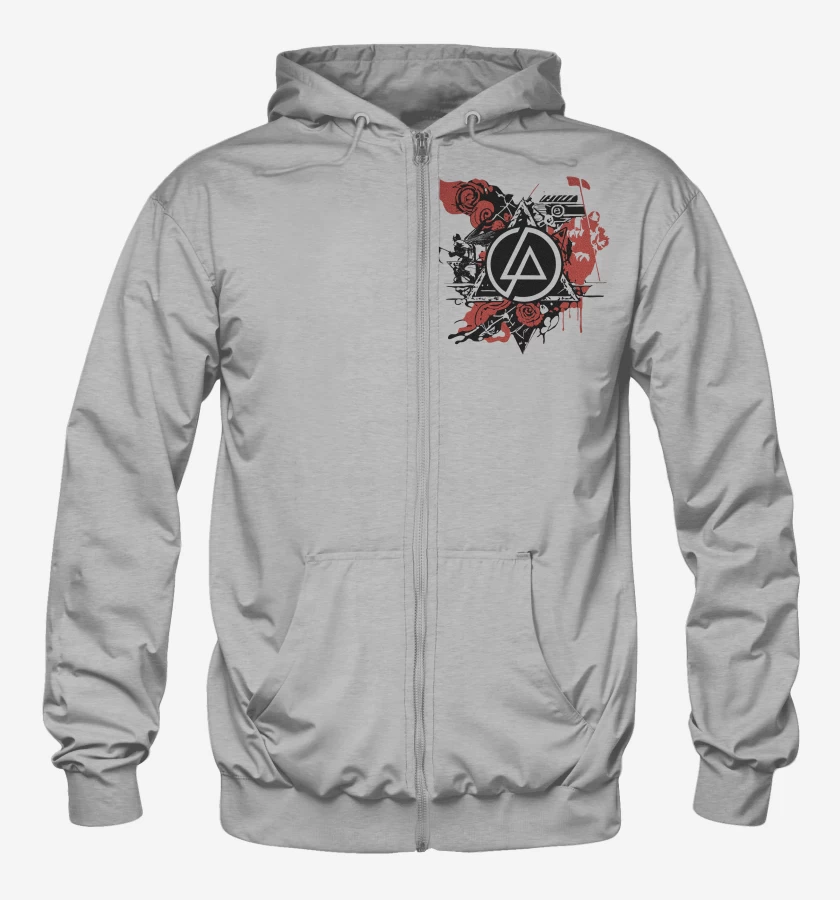 Poleron Canguro con cierre Gris Melange de Linkin Park Logo