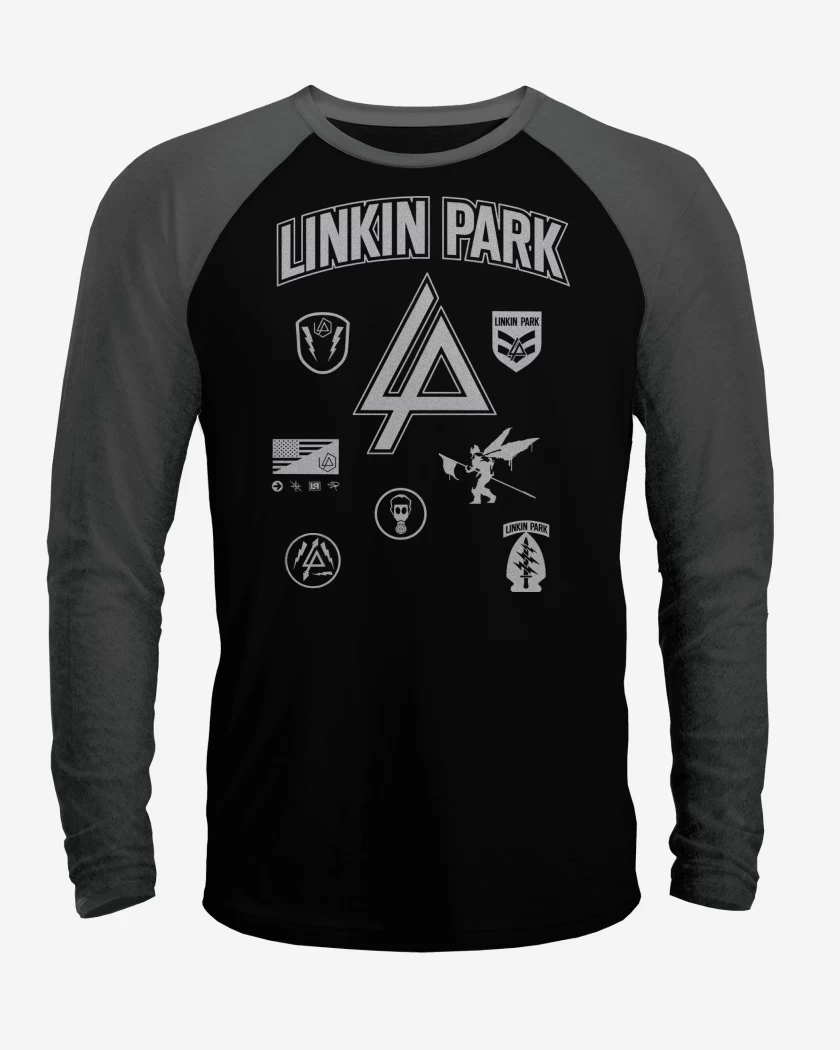Polera Raglan Negro / Negro Heather de Linkin Park Parches