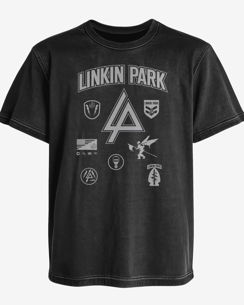 Polera desgastada Negro de Linkin Park Parches