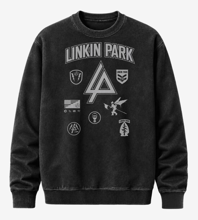 Poleron Polo Acid Wash Negro de Linkin Park Parches