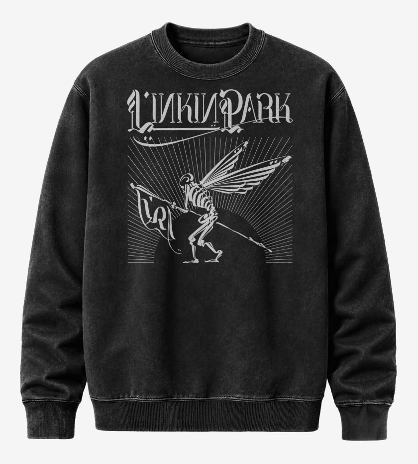 Poleron Polo Acid Wash Negro de Linkin Park Skull Theory
