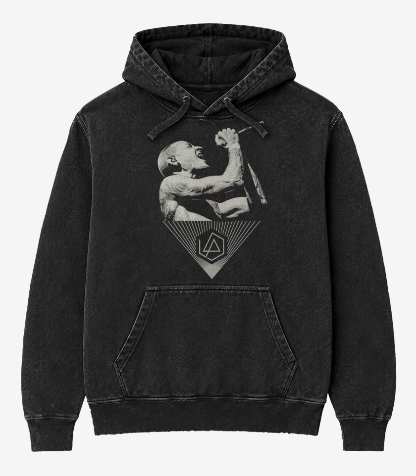 Poleron Canguro Acid Wash Negro de Linkin Park Chester 