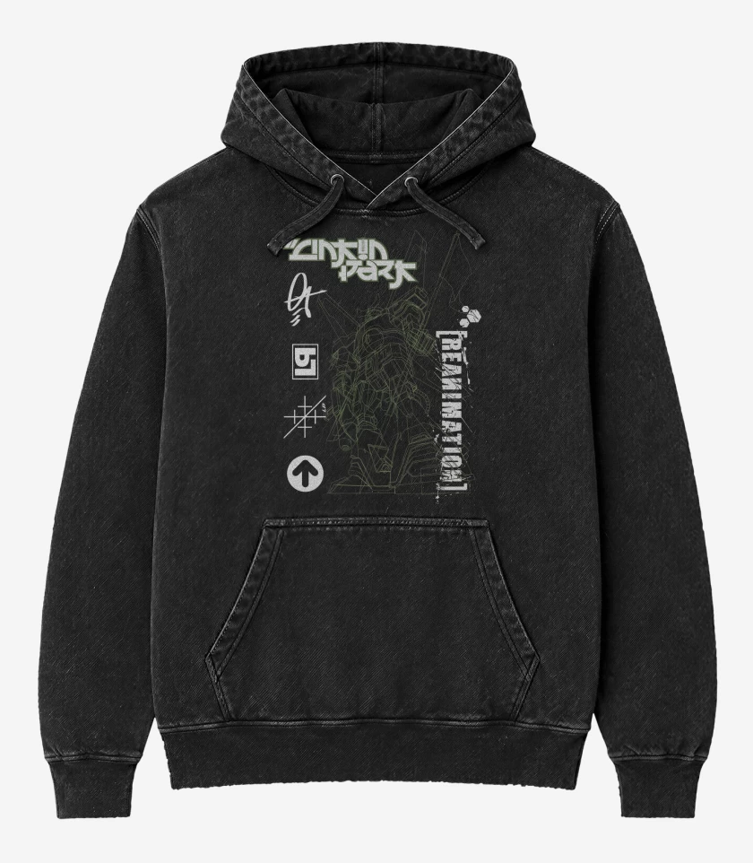 Poleron Canguro Acid Wash Negro de Linkin Park Reanimation