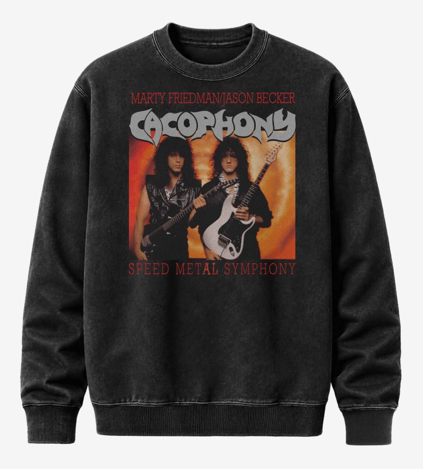 Poleron Polo Acid Wash Negro de Cacophony Speed Metal Symphony
