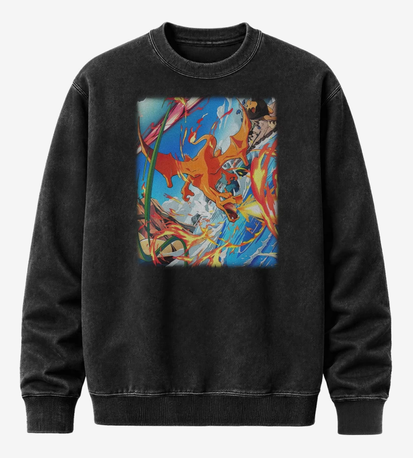 Poleron Polo Acid Wash Negro de Charizard TCG Pocket