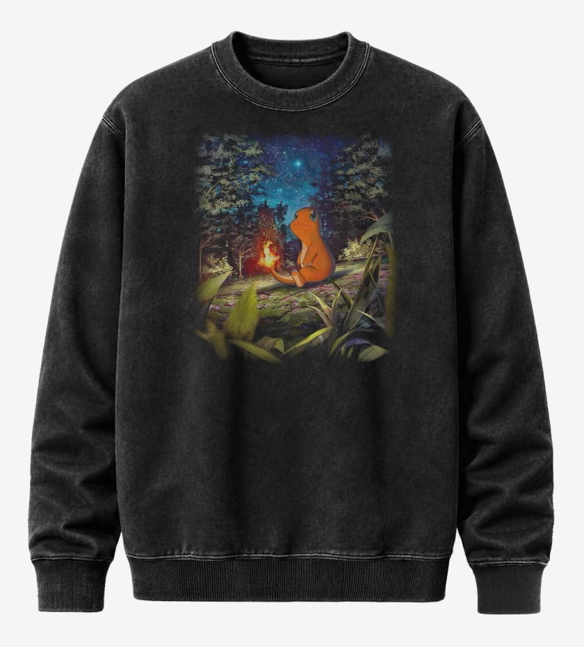 Poleron Polo Acid Wash Negro de Charmander TCG Pocket 
