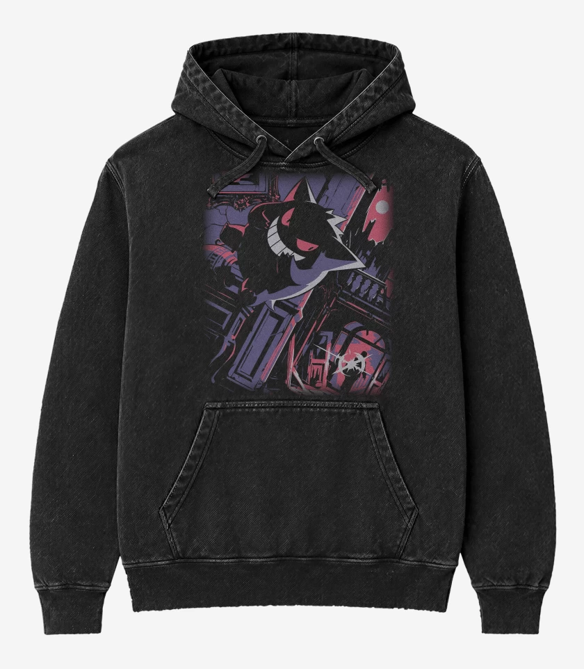 Poleron Canguro Acid Wash Negro de Gengar TCG Pocket