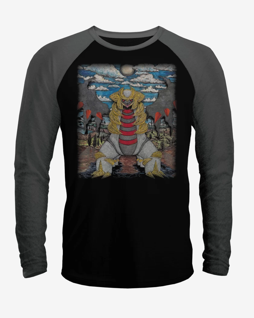 Polera Raglan Negro / Negro Heather de Giratina TCG Pocket