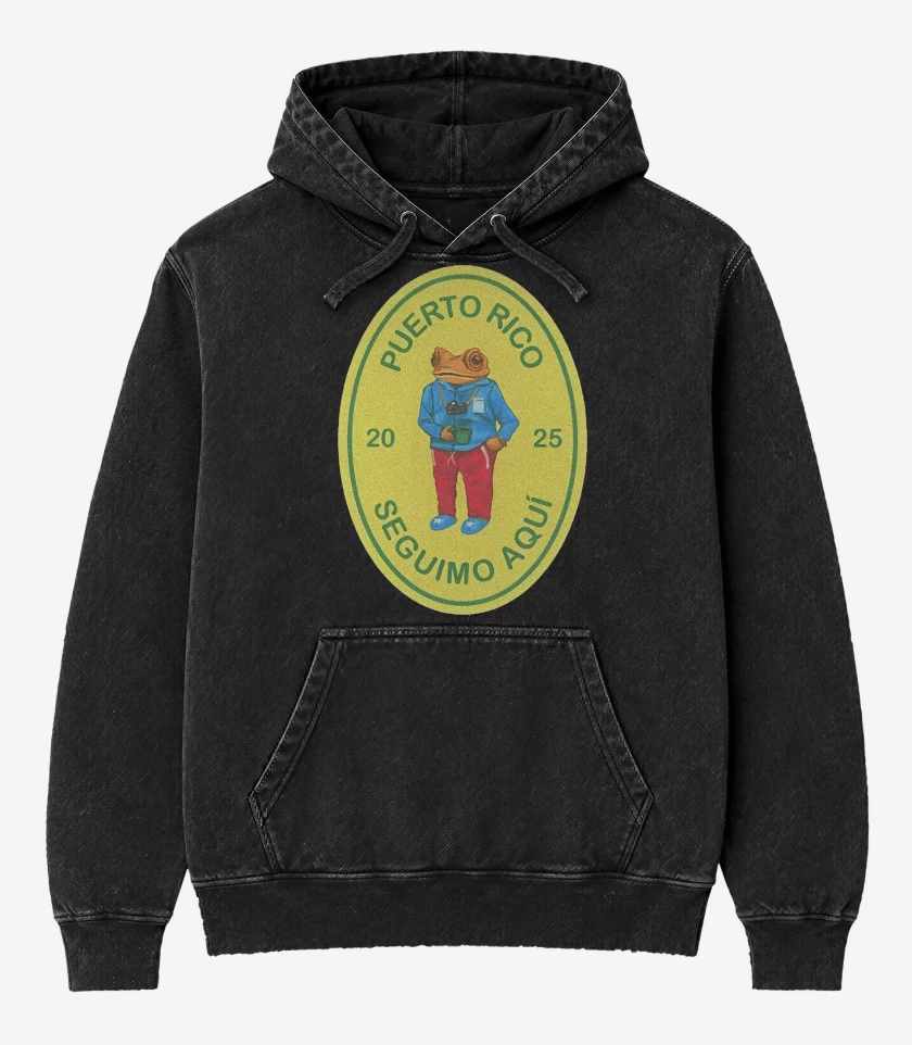 Poleron Canguro Acid Wash Negro de Bad Bunny Seguimos Aqui