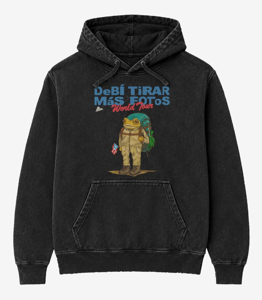 Poleron Canguro Acid Wash Negro de Bad Bunny World Tour