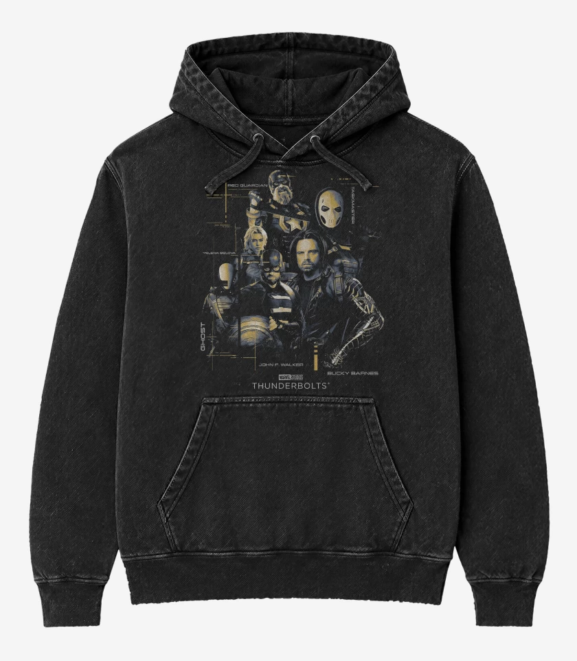 Poleron Canguro Acid Wash Negro de Los Nuevos Avengers