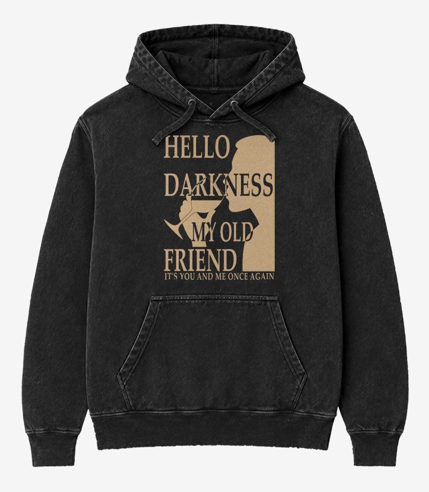 Poleron Canguro Acid Wash Negro de Hello Darkness My Old Friend