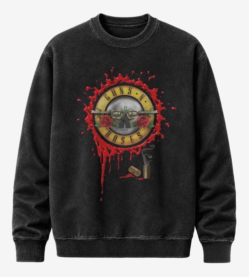 Poleron Polo Acid Wash Negro de Guns and roses full color